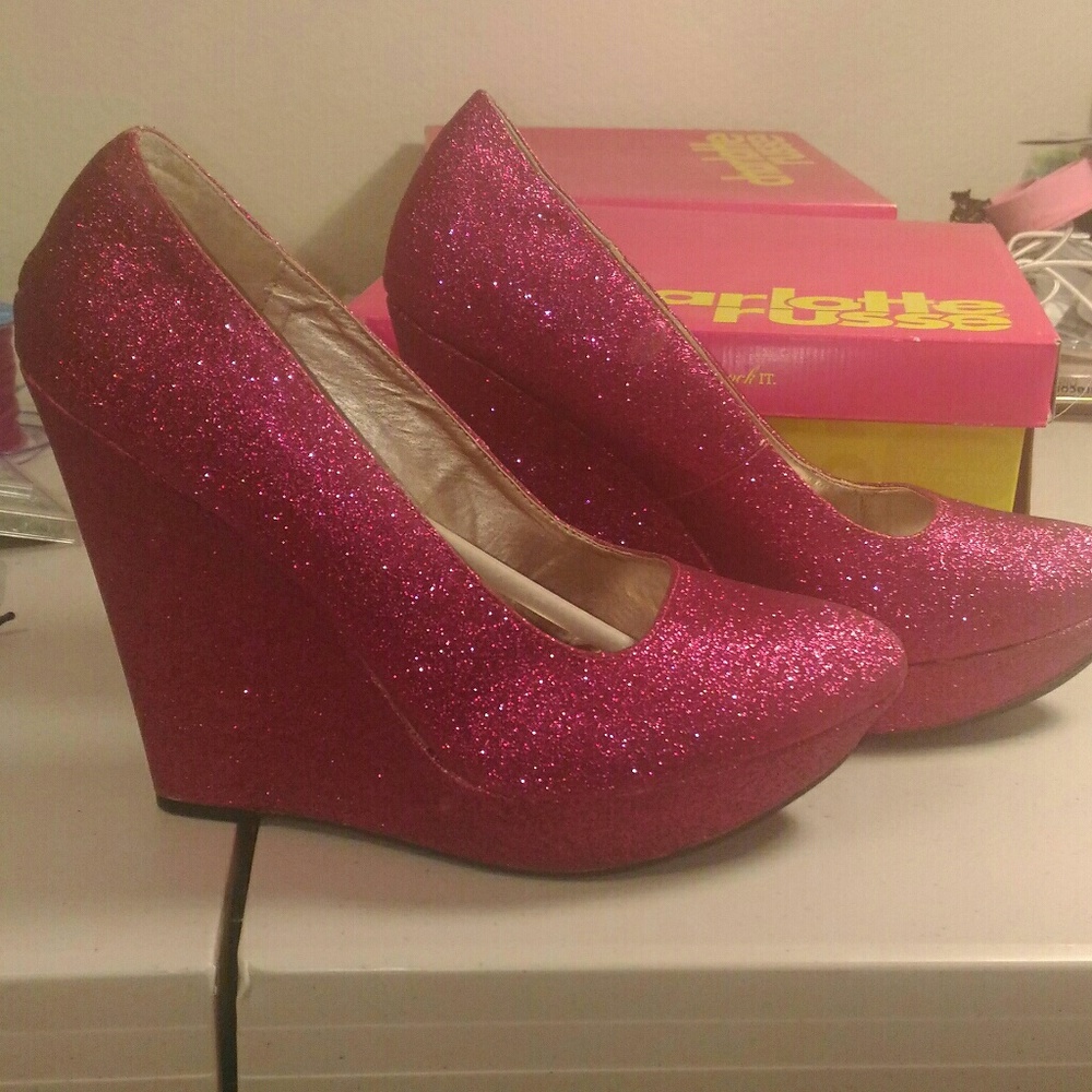 Charlotte Russe High Wedge Pink Sparkle Shoes